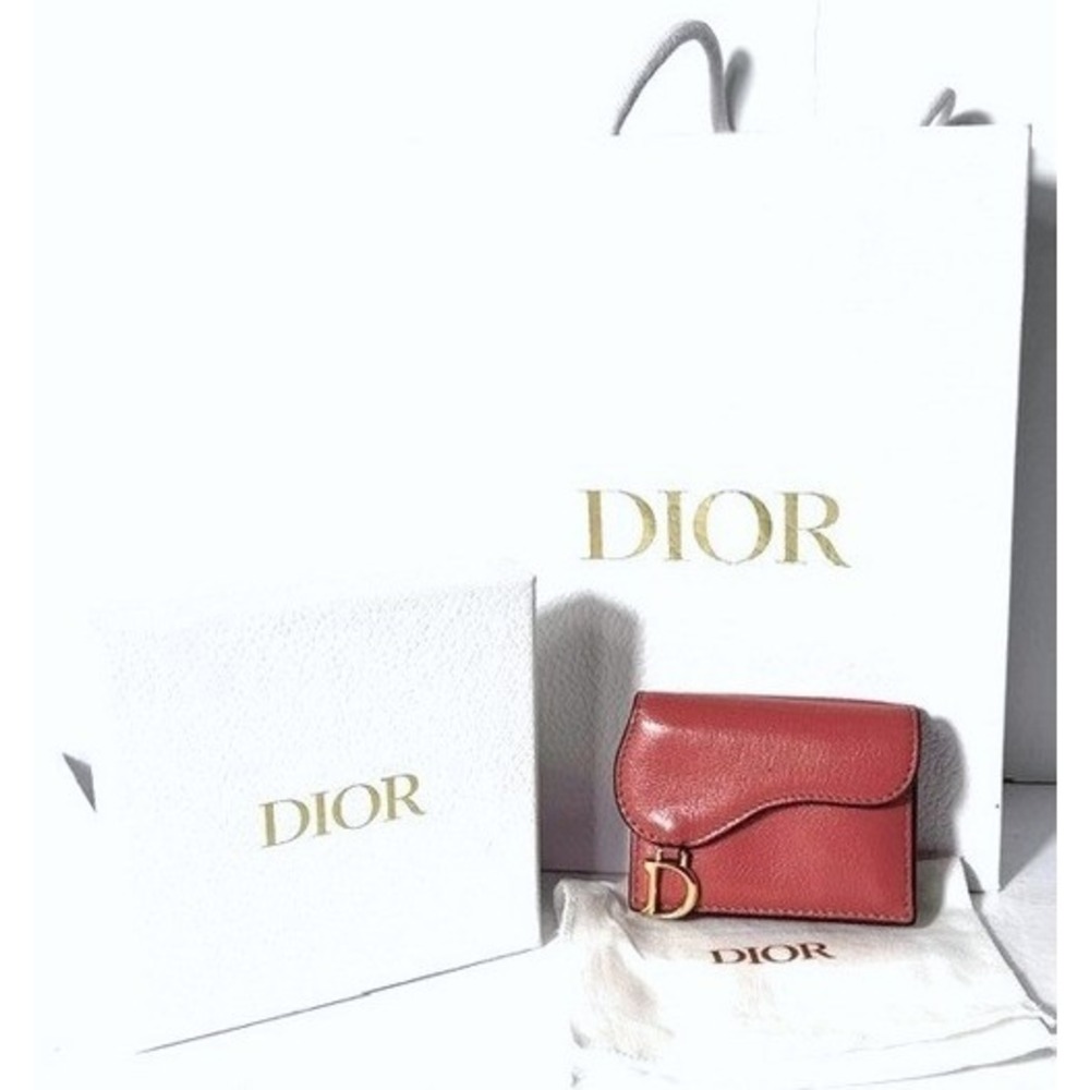 CHRISTIAN DIOR Saddle Leather tri fold Wallet‎  Pink w/ dust, box & shopping bag